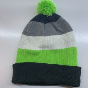 Beanie, Lime green, white, gray